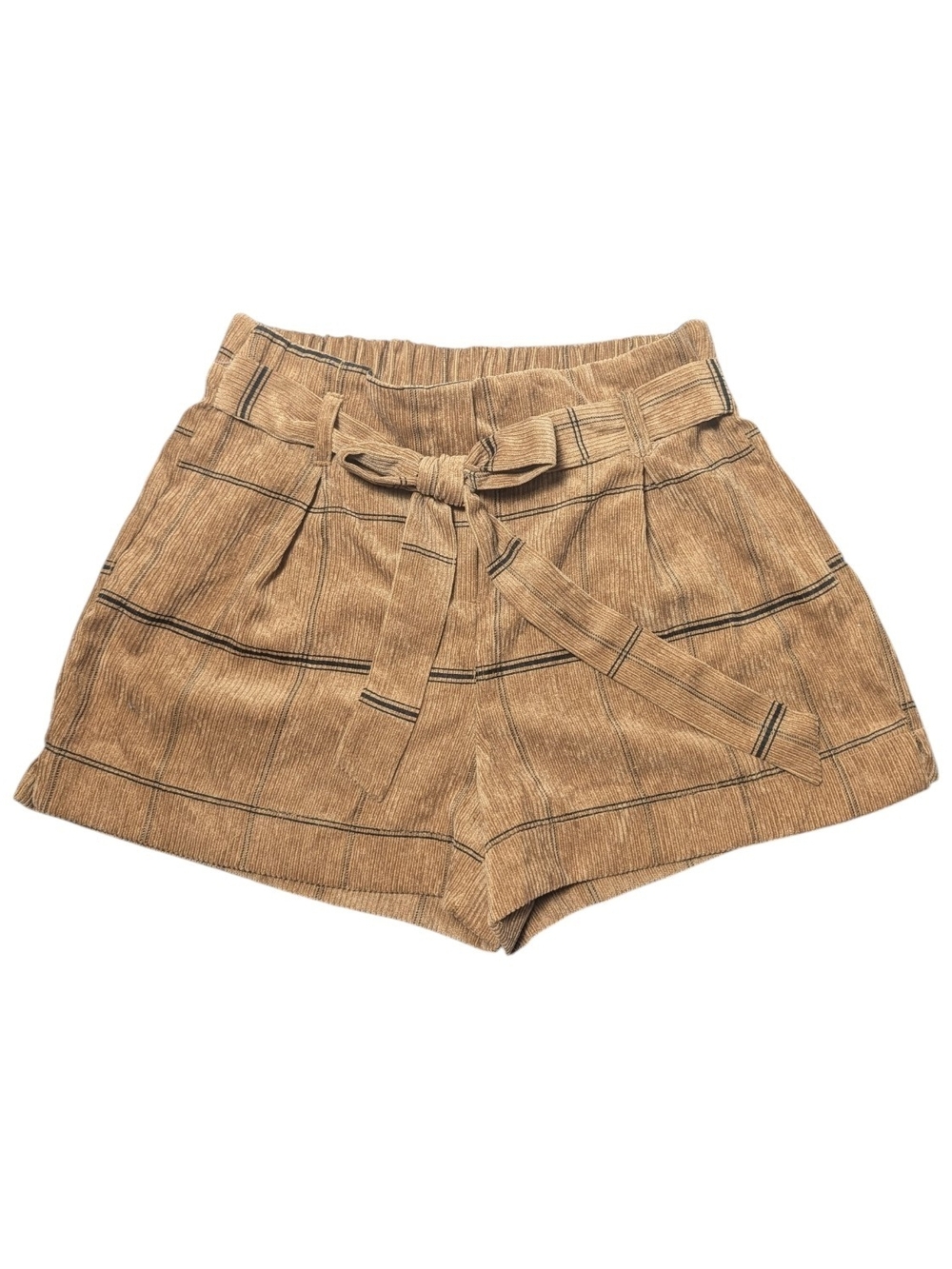 Anna Grace Tan Paperbag Waist Shorts with Tie Belt